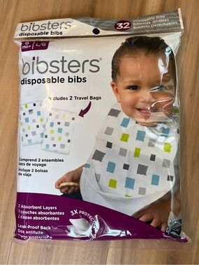 NWT- unopened- Bibsters Disposable Kids Bibs  (32-Pack)